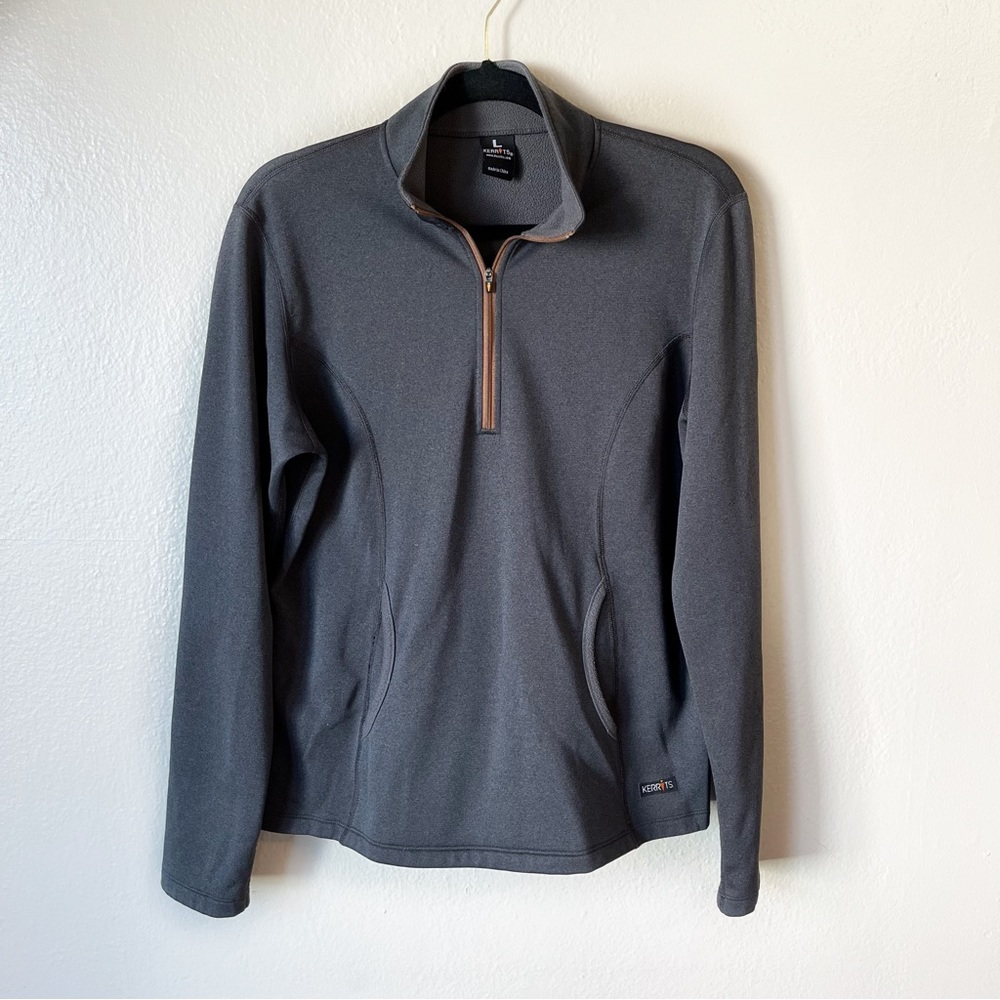 Kerrits Dark Gray Quarter-Zip Pullover Sweater with Brown Trim